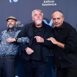 Javier Cansado (izquierda), Javier Coronas (centr) y Pepe Colubi (derecha), posan en el 'photocall' durante la inauguración del Espacio Movistar, en el Edificio Telefónica, el pasado 12 de septiembre de 2024, en Madrid. - Gustavo Valiente |