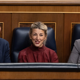 (I-D) Pedro Sánchez, Yolanda Díaz y Teresa Ribera, en una imagen de archivo.