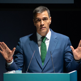 El presidente del gobierno, Pedro Sánchez, durante la apertura del evento 'World in Progress' de Grupo Prisa, a 14 de octubre de 2024, en Barcelona.