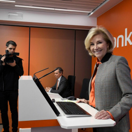 La consejera delegada de Bankinter, María Dolores Dancausa, interviene durante la presentación de los resultados del 2019. EFE/Víctor Lerena