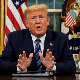 Donald Trump durante su discurso sobre el coronavirus en la Casa Blanca. REUTERS