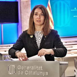 La consellera de la Presidència i portaveu del Govern, Meritxell Budó, a la roda de premsa del 16 de maig del 2020 (horitzontal).