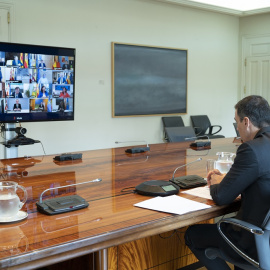 Pedro Sánchez, durante la reunión con los presidentes autonómicos. EUROPA PRESS.