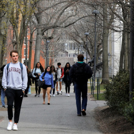 Estudiantes pasean en la Universidad de Harvard. REUTERS/Archivo