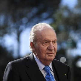 El rey Juan Carlos I, a su llegada al XII Encuentro COTEC Europa celebrado en el Palacio Nacional de Mafra, en Portugal, en febrero de 2018. AFP