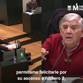 Almeida llama al veterano concejal de Más Madrid Félix López-Rey "joven promesa"