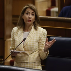 29/03/2023.- La ministra de Transportes, Raquel Sánchez durante la sesión de control al Gobierno celebrada este miércoles en el Congreso de los Diputados en Madrid. EFE/ Juan Carlos Hidalgo