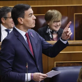 08/03/2023.- El presidente del Gobierno, Pedro Sánchez, interviene en la sesión de control al Ejecutivo de este miércoles en el Congreso, que coincide con el Día de la Mujer y tras la votación de la reforma de la ley del solo sí es sí del P