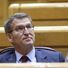 El líder del PP, Alberto Núñez Feijoo, durante la sesión de control al Gobierno en el pleno del Senado, este martes