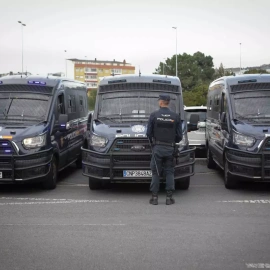 Despliegue policial durante un partido de fútbol, a 17 de septiembre de 2023, en Lugo.