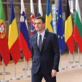 El presidente del Gobierno Pedro Sánchez llega al Consejo Europeo, a 20 de febrero de 2020.
