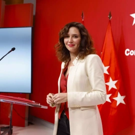 La presidenta de la Comunidad de Madrid, Isabel Díaz Ayuso durante la rueda de prensa tras la reunión del Consejo de Gobierno celebrada este miércoles en la Real Casa de Correos. EFE/ Aitor Martín