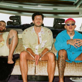 Manuel Turizo, Sebastián Yatra y Beéle en una imagen promocional de 'Vagabundo'. Foto: Instagram