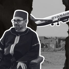 Fotomontaje del rey de Marruecos, Mohamed VI, y un avión de la compañía Ryanair