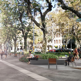 Projecció de com seran els Jardinets de Gràcia de Barcelona finalitzades les obres