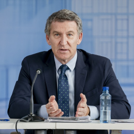 El presidente del PP, Alberto Núñez Feijóo, durante el acto sobre vivienda de este jueves.