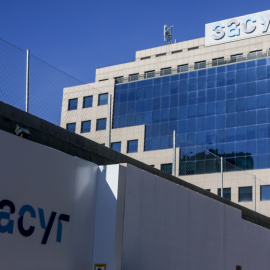 Foto del exterior de la sede de la constructora Sacyr en Madrid