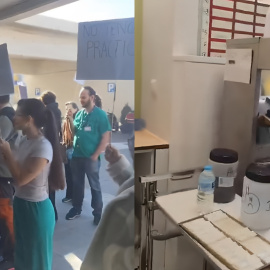 Imágenes de la protesta en el Hospital 12 de Octubre y de la sala de tallado en el servicio de anatomía patológica, a 6 de febrero de 2025.