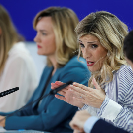 La ministra de Treball i vicepresidenta segona del Govern, Yolanda Díaz, durant la roda de premsa després del Consell de Ministres