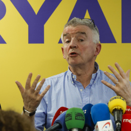 El presidente de Ryanair, Michael O'Leary durante una rueda de prensa este martes en Madrid.