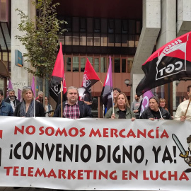 Manifestación de trabajadoras de telemárketing en A Coruña, en una imagen de archivo.