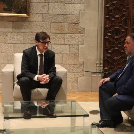 La reunió que Salvador Illa i Oriol Junqueras han celebrat aquest dissabte al Palau de la Generalitat.