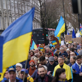 Manifestación por Ucrania en su tercer aniversario del inicio de la guerra, en Londres, a 22 de febrero de 2025.