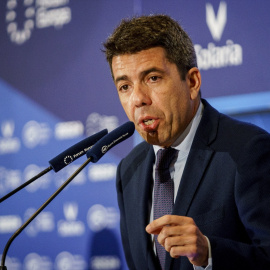 El president de la Generalitat Valenciana, Carlos Mazón, este lunes durante un desayuno informativo en Madrid.