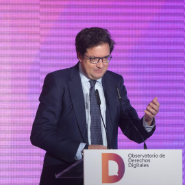 El ministro para la Transformación Digital, Óscar López, interviene durante la clausura del acto de presentación del Observatorio de Derechos Digitales.