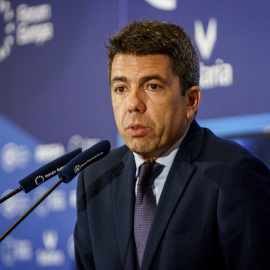 El president de la Generalitat Valenciana, Carlos Mazón, durante un desayuno informativo en Madrid, este lunes.