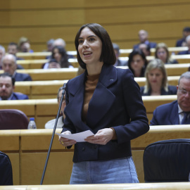 La ministra de Ciencia, Innovación y Universidades, Diana Morant, interviene desde su escaño durante el Pleno celebrado en el Senado este martes