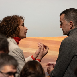 La vicepresidenta primera y ministra de Hacienda, María Jesús Montero, y el coordinador federal de IU, Antonio Maíllo, durante el acto 'España en Libertad'