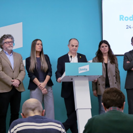 Roda de premsa d'aquesta setmana de la direcció de Junts, amb el secretari general, Jordi Turull, al centre.