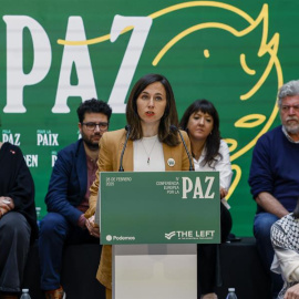 Ione Belarra, este viernes en Madrid durante la IV Conferencia por la Paz