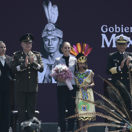 La presidenta de México, Claudia Sheinbaum, participa en la conmemoración de los 500 años de la ejecución de Cuauhtémoc, último emperador azteca, a 28 de febrero de 2025.