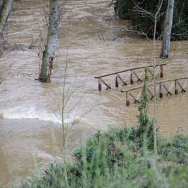 El río Henares inunda una zona del parque fluvial a su paso por Guadalajara, a 7 de marzo de 2025, en Guadalajara, Castilla-La Mancha.