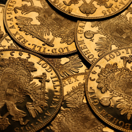 Monedas de oro conocidas comúnmente como "ducados de oro", en Viena.