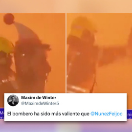 Un bombero arroja el ninot de Carlos Mazón al fuego en las Fallas
