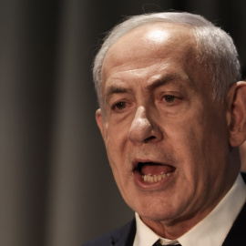 El primer ministro israelí, Benjamin Netanyahu durante una rueda de prensa, en Jerusalén, el 27 de marzo de 2025.