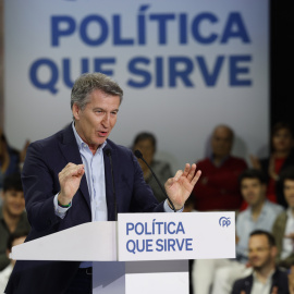 El presidente del PP, Alberto Núñez Feijóo durante la clausura la Interparlamentaria del PP, este domingo en Sevilla.
