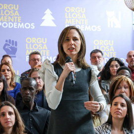 Ione Belarra, este lunes en Madrid durante la presentación de su candidatura a la asamblea de Podemos.