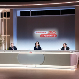 Vista de la junta de accionistas de Banco Santander, celebrada únicamente en formato 'online'.