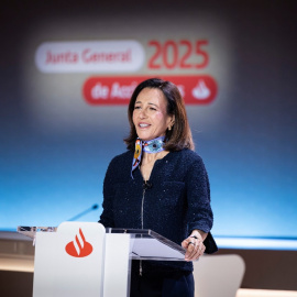 La presidenta del Banco Santander, Ana Botín, durante la junta de accionistas, celebrada únicamente en formato 'online'.