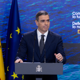 El presidente del Gobierno, Pedro Sánchez, durante una rueda de prensa, en el Complejo de La Moncloa, a 3 de abril de 2025.