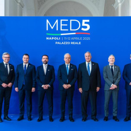 Los ministros de Interior de los países del llamado MED5 e Nápoles el 12 de abril de 2025.