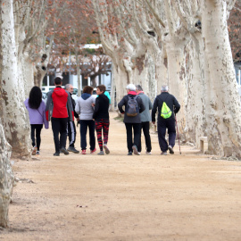 Un grup de persones caminent per la vora de l'estany de Banyoles