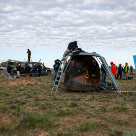 La cápsula del Soyuz MS-26 en Kazajistán el 20 de abril de 2025.