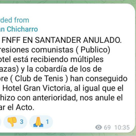 Captura del mensaje publicado por la Fundación Francisco Franco en su canal de Telegram.
