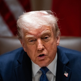 Donald Trump este jueves durante su almuerzo en la Casa Blanca con el primer ministro de Noruega, Jonas Gahr.