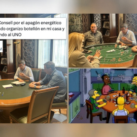 Memes y tuits con la foto de la reunión de Carlos Mazón durante el apagón.